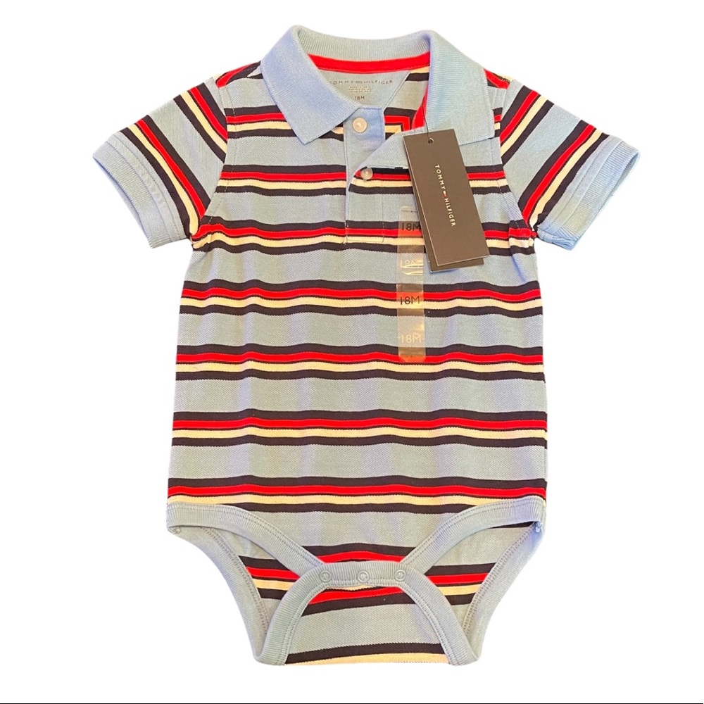 3/$25 Tommy Hilfiger Baby Blue Striped Collared Onesie NWT